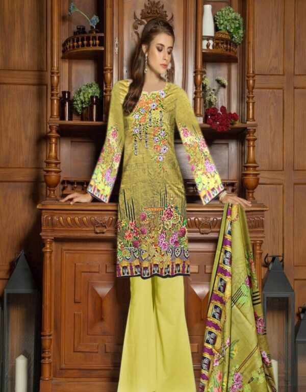 Digital Print 3 pcs Ladies Summar Collection with Neck Embroidery and Lawn Dupatta