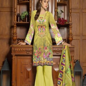 Digital Print 3 pcs Ladies Summar Collection with Neck Embroidery and Lawn Dupatta