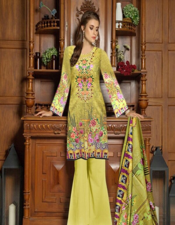 Digital Print 3 pcs Ladies Summar Collection with Neck Embroidery and Lawn Dupatta