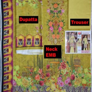 Digital Print 3 pcs Ladies Summar Collection with Neck Embroidery and Lawn Dupatta