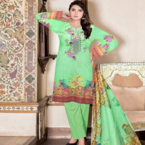 Digital Print 3 pcs Ladies Summar Collection with Neck Embroidery and Lawn Dupatta