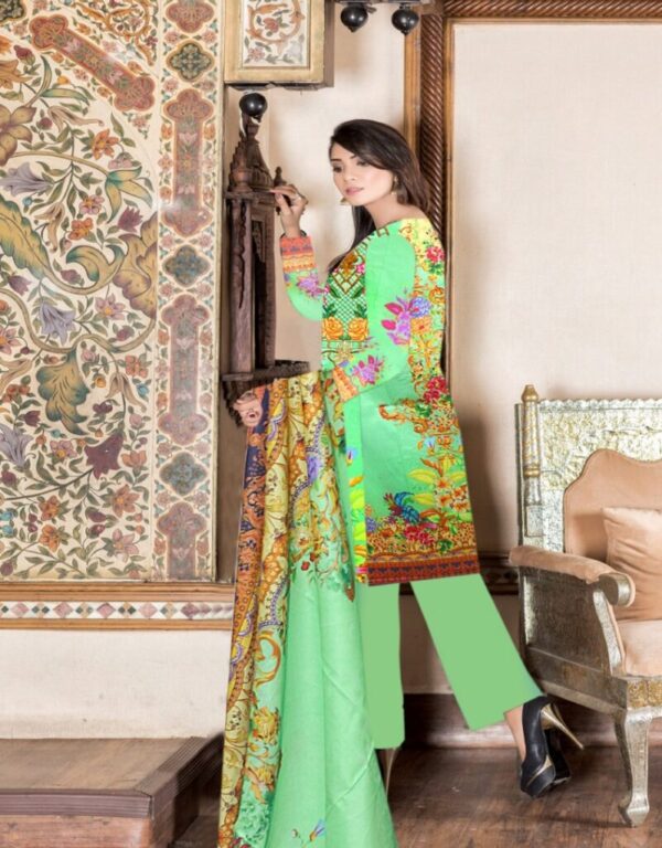 Digital Print 3 pcs Ladies Summar Collection with Neck Embroidery and Lawn Dupatta