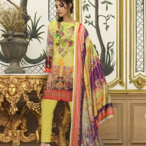 Digital Print 3 pcs Ladies Summar Collection with Neck Embroidery and Lawn Dupatta
