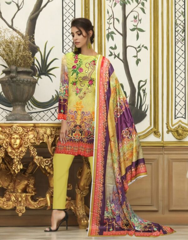 Digital Print 3 pcs Ladies Summar Collection with Neck Embroidery and Lawn Dupatta