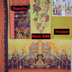 Digital Print 3 pcs Ladies Summar Collection with Neck Embroidery and Lawn Dupatta