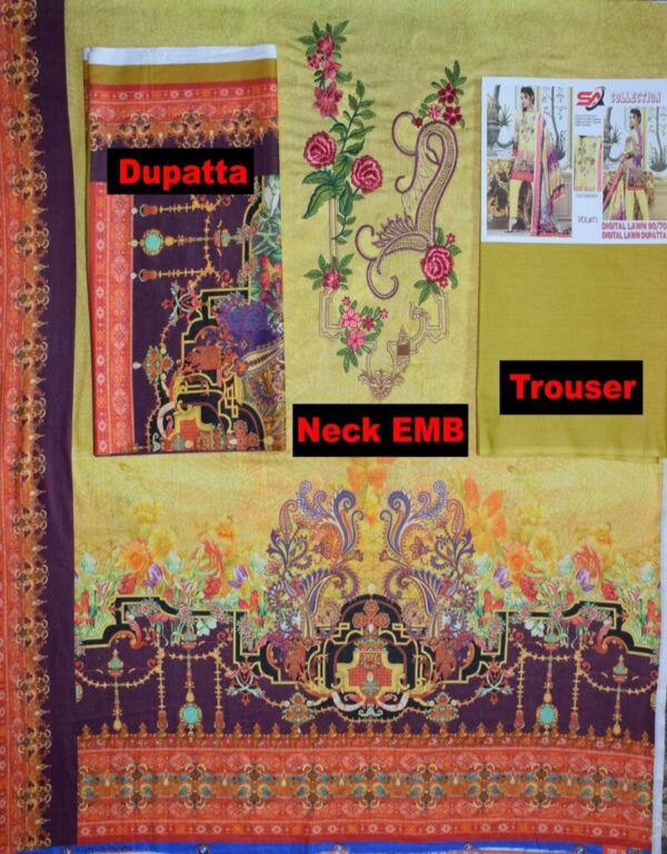 Digital Print 3 pcs Ladies Summar Collection with Neck Embroidery and Lawn Dupatta